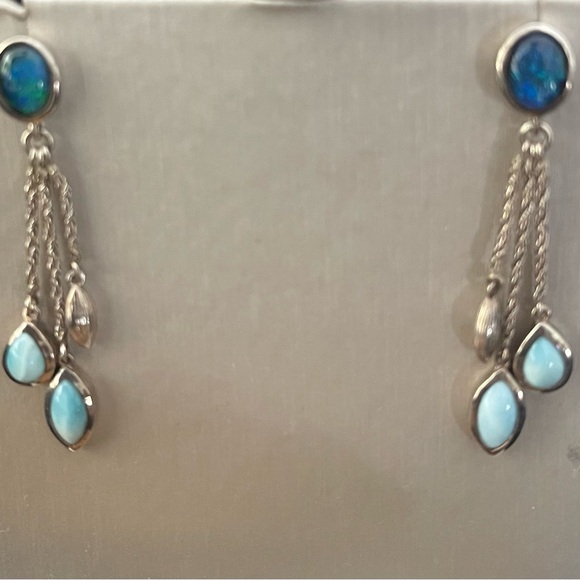 Marahlago Larimar & Australian Opal earrings in Sterling - Picture 2 of 4
